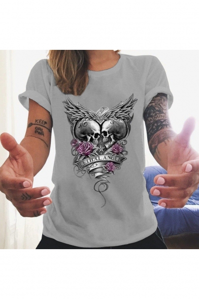 Double Skull Printed Summer Loose Fit Short Sleeve T-Shirt