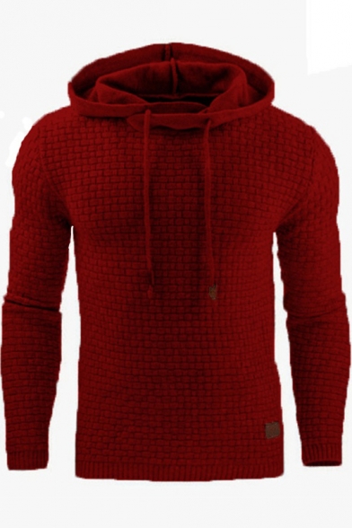 Fashion Solid Color Lattice Sport Casual Fitted Long Sleeve Drawstring Hoodie