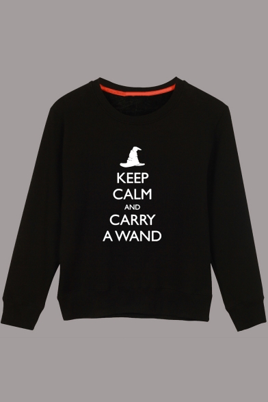 Harry Potter Letter KEEP CALM AND CARRY A WAND Print Crewneck Long Sleeve Cotton Sweatshirt