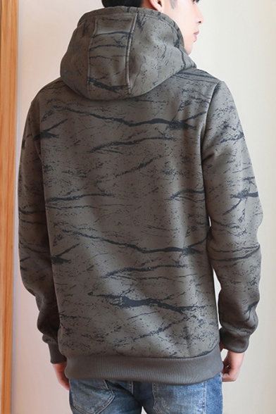 Men's Fashion Texture Printed Long Sleeve Loose Casual Hoodie