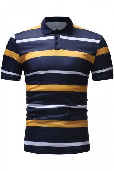 Men's New Trendy Striped Printed Three-Button Classic-Fit Casual Polo