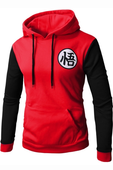 Mens Anime Symbol Colorblock Long Sleeve Fitted Hoodie