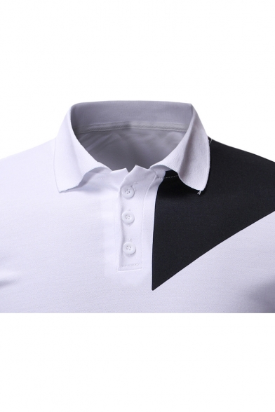 New Arrival Fashion Black and White Colorblocked Short Sleeve Slim Polo Shirt for Men
