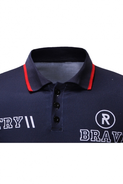 Popular Letter TRY BRAVE Printed Contrast Tipped Mens Summer Slim Fit Polo Shirt