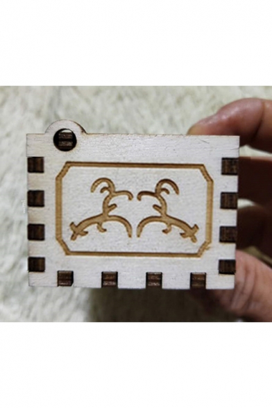 Retro White Comic Character Letter Carved Wooden Hand Cranked Music Box