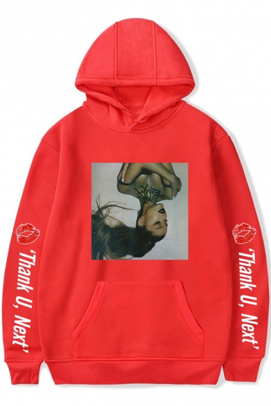American Singer Popular Letter Thank U Next Figure Print Long Sleeve Unisex Relaxed Hoodie
