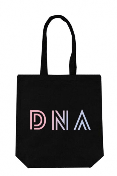 Kpop DNA Letter Printed Portable Cotton Black Hand Bag Shoulder Bag 40*30cm
