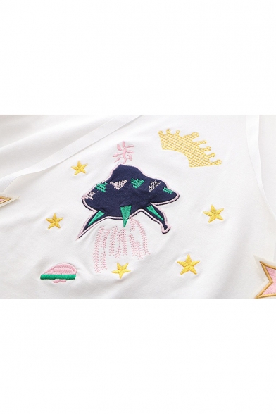 Cartoon Airship Star Embroidered Long Sleeve Loose Relaxed Drawstring Hoodie