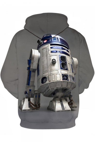 Cool 3D Star Wars Robot Printed Long Sleeve Casual Loose Grey Hoodie