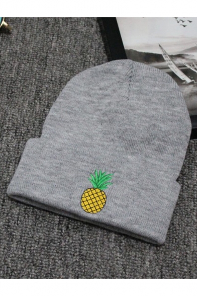 Fashion Pineapple Embroidered Warm Knit Beanie Hat