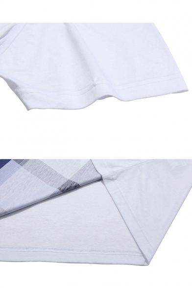 Men New Stylish Plaid Printed Short Sleeve Casual Cotton Polo Shirt