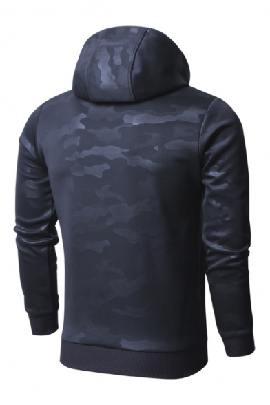 New Trendy Camouflage Pattern Basic Long Sleeve Regular Fitted Drawstring Hoodie