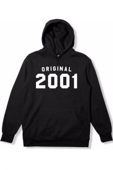 ORIGINAL 2001 Basic Loose Casual Long Sleeve Pullover Black Drawstring Hoodie