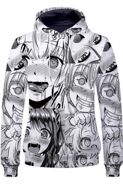 Ahegao Lovely 3D Comic Girl Printed Long Sleeve Pullover Drawstring Hoodie
