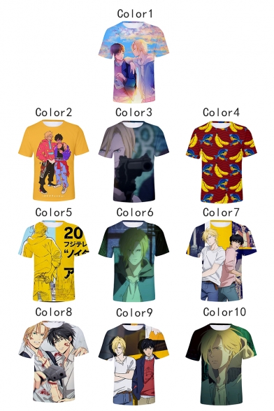 3D Comic Character Printed Short Sleeve Relaxed Casual T-Shirt