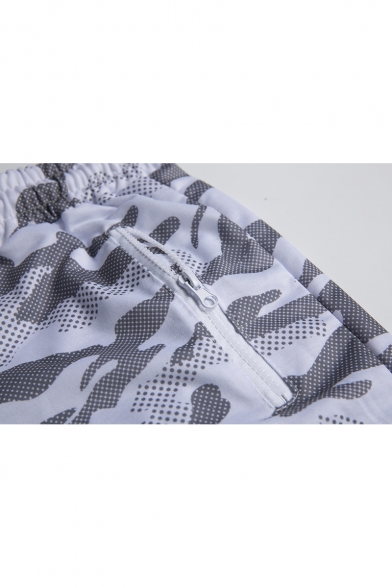 Classic Fashion Camo Print Drawstring-Waist Zip Pocket Loose Fit Mesh Athletic Shorts for Men