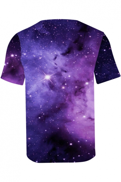 Cool 3D Purple Galaxy Printed Basic Short Sleeve Loose Fit T-Shirt