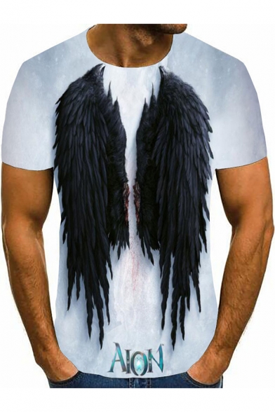 Creative Cool 3D Angel Wing Pattern Mens Casual Short Sleeve White T-Shirt