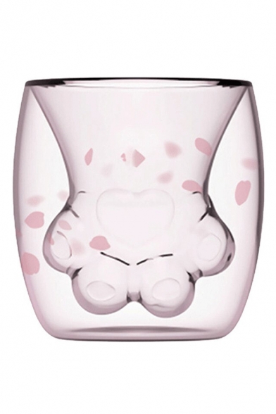 Cute Cartoon Cat Paw Double-Decker Glass Mug Cup for Gift