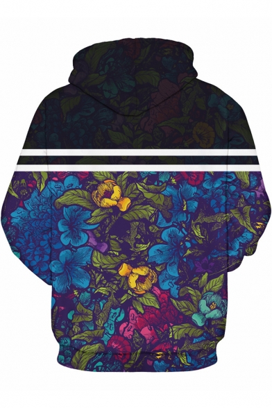 Fashion 3D Floral Printed Basic Long Sleeve Unisex Drawstring Hoodie