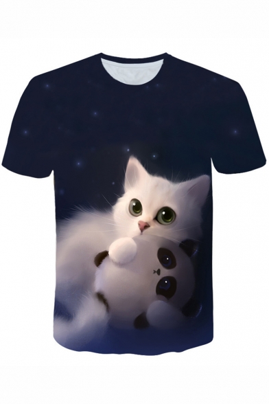 Lovely 3D Cat Printed Short Sleeve Casual T-Shirt