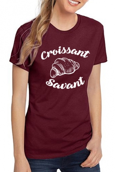 Street Letter Croissant Savant Summer Loose Casual Cotton T-Shirt