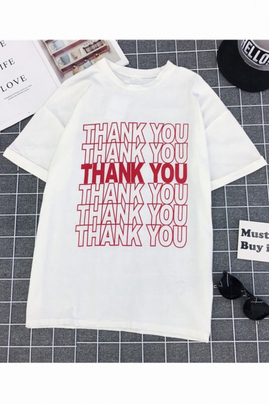 Summer Cool Letter THANK YOU Printed Loose Fit Short Sleeve T-Shirt