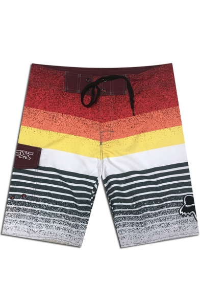 Summer Fast Drying Striped Patchwork Casual Loose Male Beach Swimwear Shorts