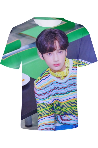 Popular Boy Band 3D Cool Letter Figure Printed Basic Round Neck Short Sleeve Casual T-Shirt
