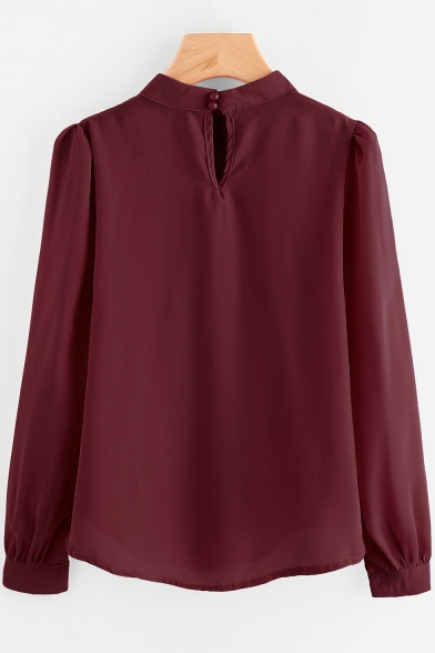 Women's Chic Simple Solid Color Stand-Collar Long Sleeve Loose Chiffon Blouse