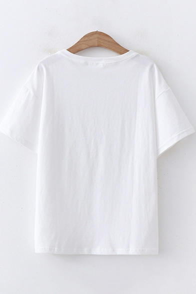 Cute Cartoon Duck Pattern Short Sleeve Round Neck Loose Casual Cotton T-Shirt