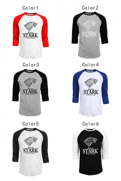 Game of Thrones Stark Wolf Printed Colorblock Long Sleeve Round Neck T-Shirt