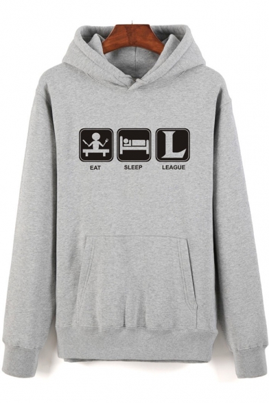 League of Legends Funny Letter EAT SLEEP LEAGUE Guys Long Sleve Fitted Hoodie