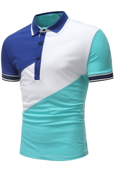 Men's New Fashion Colorblocked Short Sleeve Three-Button Casual Loose Fit Polo Shirt