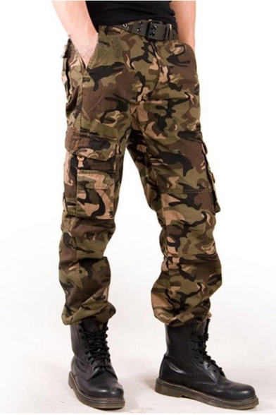 Mens Cool Outdoor Fashion Camoflage Print Cotton Casual Utility Pants Cargo Pants