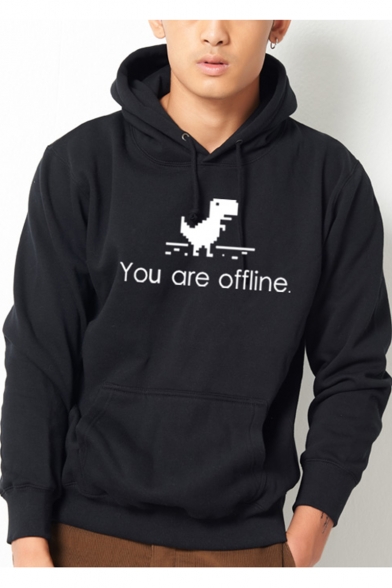 New Stylish Letter YOU ARE OFFLINE Dinosaur Pattern Long Sleeve Casual Hoodie