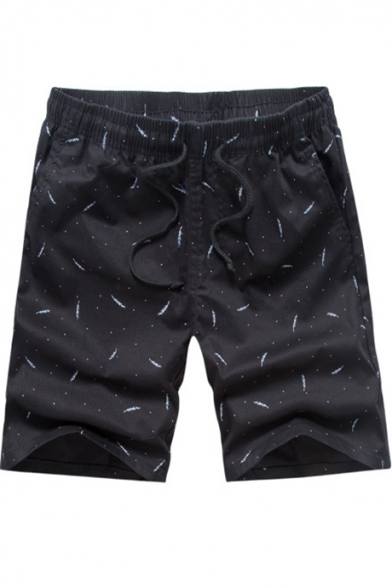 New Trendy Allover Printed Drawstring Waist Mens Cotton Loose Lounge Shorts