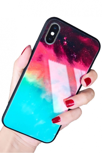 New Trendy Purple and Blue Galaxy Printed Glass Mobile Phone Case