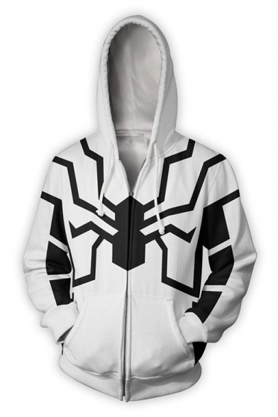 Cool 3D Printing Long Sleeve Zip-Up White Casual Relaxed Hoodie