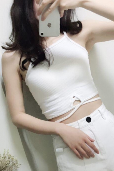 Summer Hot Fashion Simple Plain Sleeveless Fitted Cropped Cami Top