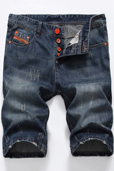 Summer Men's New Stylish Button-Fly Front Straight Fitted Casual Denim Shorts