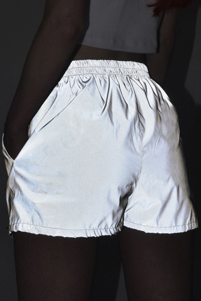 Women's Summer New Fashion Elastic Waist Solid Color Luminous Grey Track Shorts