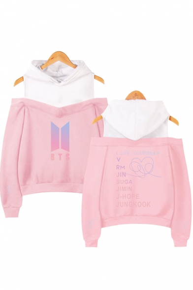New Album LOVE YOURSELF Sexy Cold Shoulder Long Sleeve Hoodie