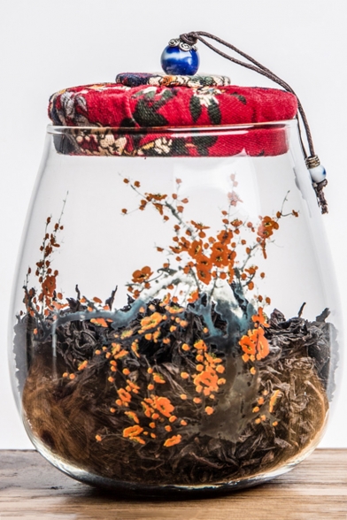 Fashion Floral Printed Sheer Glass Damp-Proof Seal Pot Storage Jar 7.8*11.1cm