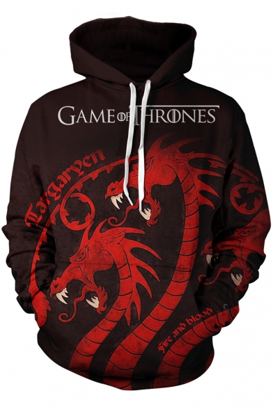 Game of Thrones Dragon Pattern Fashion Long Sleeve Sport Casual Coffee Hoodie