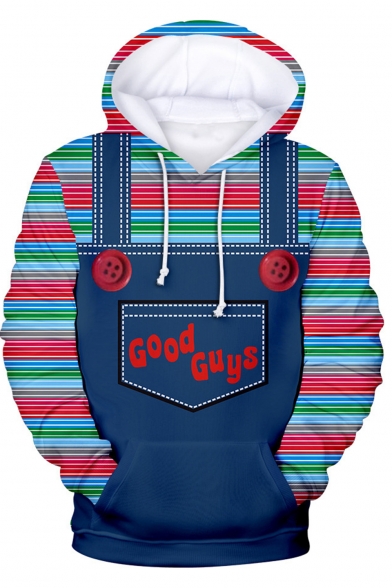 Good Guys Chucky Cute 3D Overall Printed Long Sleeve Blue Drawstring Hoodie