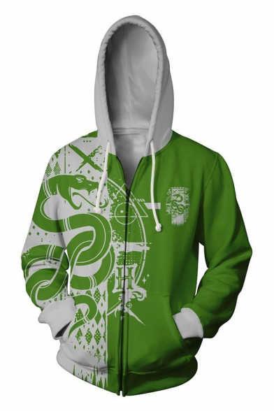 Harry Potter Series Fashion Cool Colorblock Long Sleeve Comic Full Zip Fitted Hoodie