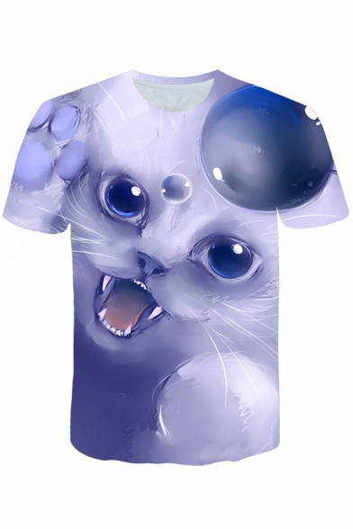 Lovely 3D Cat Printed Short Sleeve Casual T-Shirt