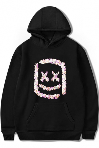 American Music Producer and DJ Fashion Sequined Square Smile Face Floral Casual Relaxed Unisex Hoodie