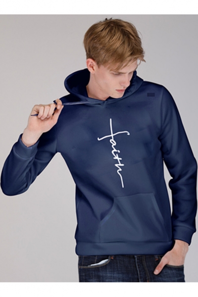 Men's New Arrival Trendy Letter FAITH Printed Long Sleeve Casual Loose Hoodie